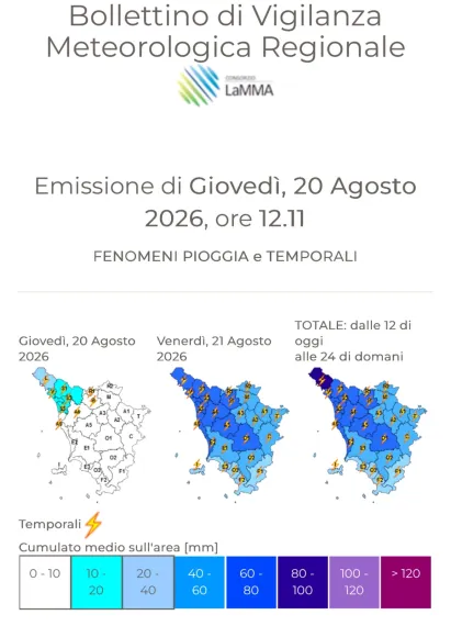 carta pioggia prevista