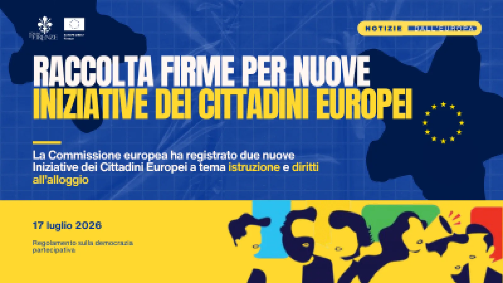 grafica su sfondo blu e giallo con il logo dell'iniziativa dei cittadini europei