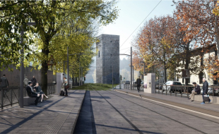 vista della linea con Torre della Zecca sullo sfondo