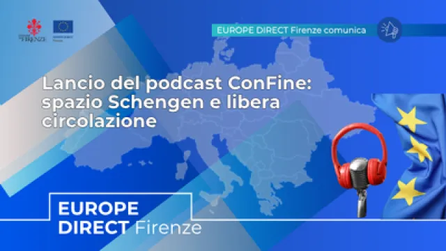 Cuffie e microfono podcast + bandiera europea