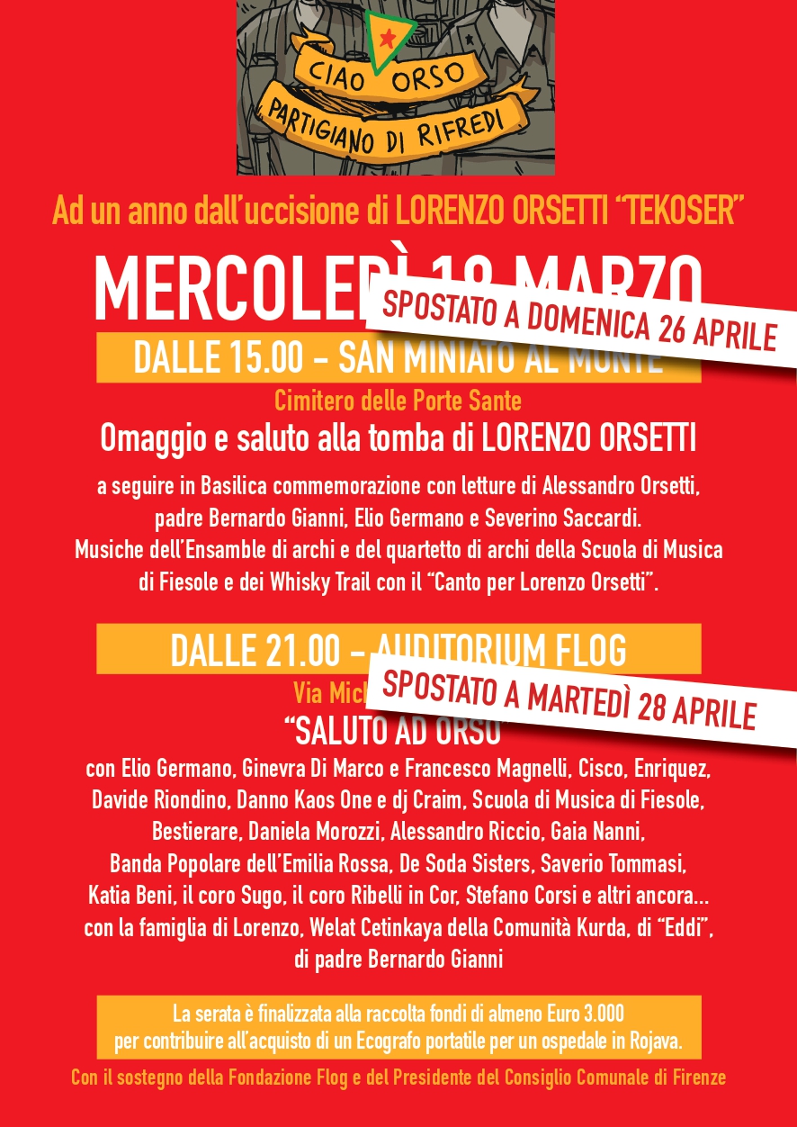 Iniziative per ricordare Lorenzo Orsetti Iniziative per ricordare Lorenzo Orsetti