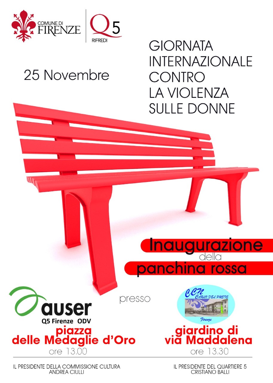 Due nuove panchine rosse al Quartiere 5 Due nuove panchine rosse al Quartiere 5