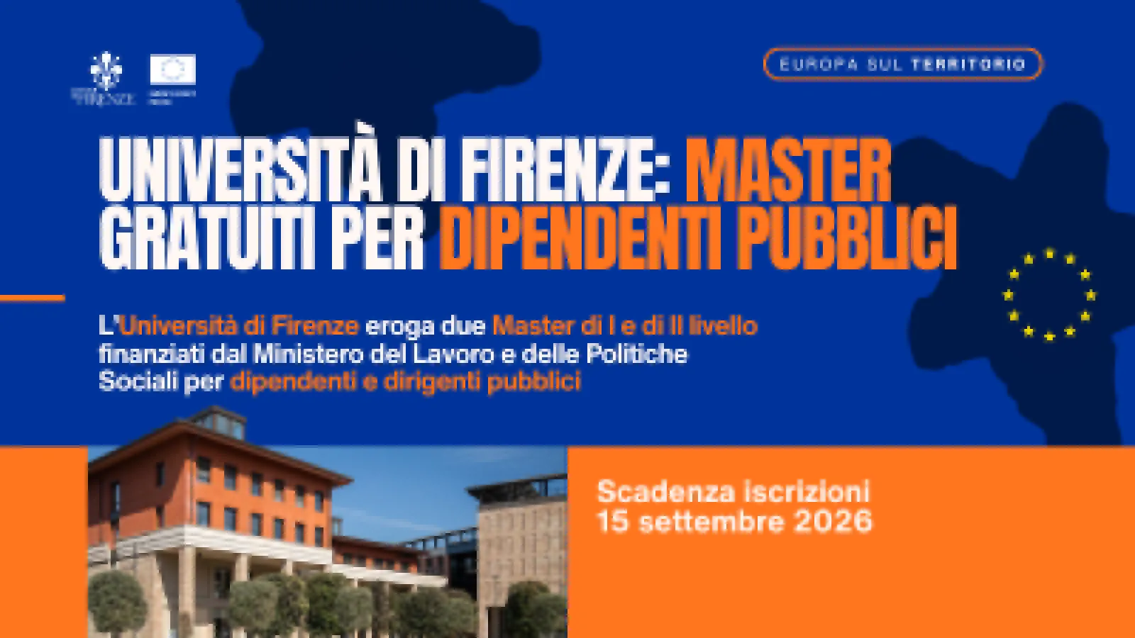 grafica su sfondo blu e arancione con immagine dell'università di firenze
