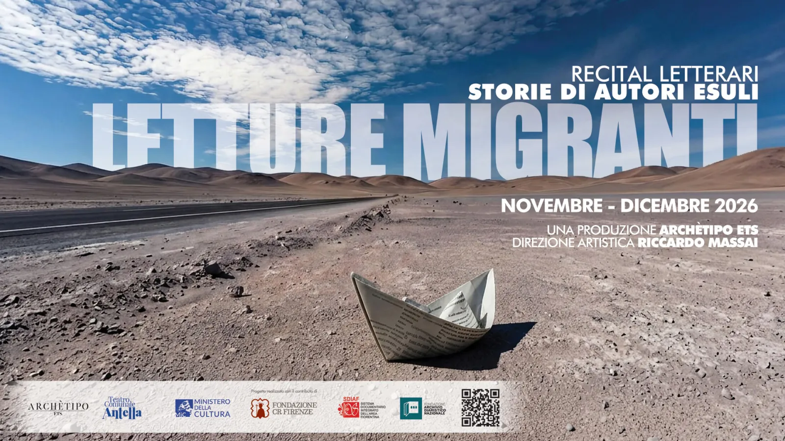 banner con deserto, barchetta di carta e scritta letture migranti