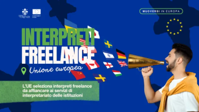 grafica su sfondo blu e con ragazzo con megafono e bandiere di vari stati del mondo