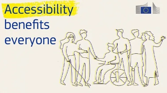 sfondo bianco, gruppo di persone con diverse abilità, testo: accessibility benefits everyone