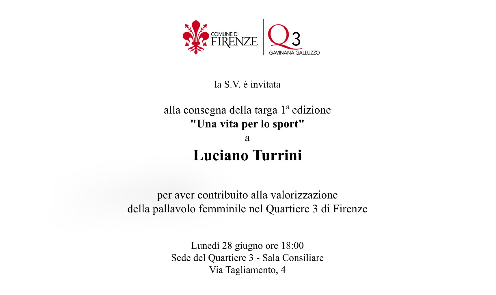Una vita per lo sport al Quartiere 3 a Luciano Turrini Una vita per lo sport al Quartiere 3 a Luciano Turrini
