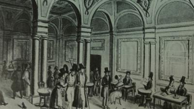  Stampa dell'800 con il Caffè Doney (fonte Turismo Letterario)