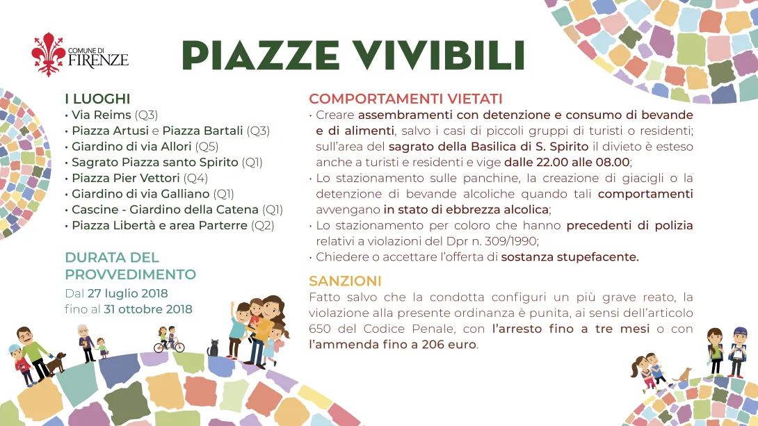 Elenco dei luoghi e dei divieti in vigore fino al 31/10/2018