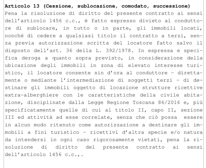 Clausola del contratto di via Guelfa 81