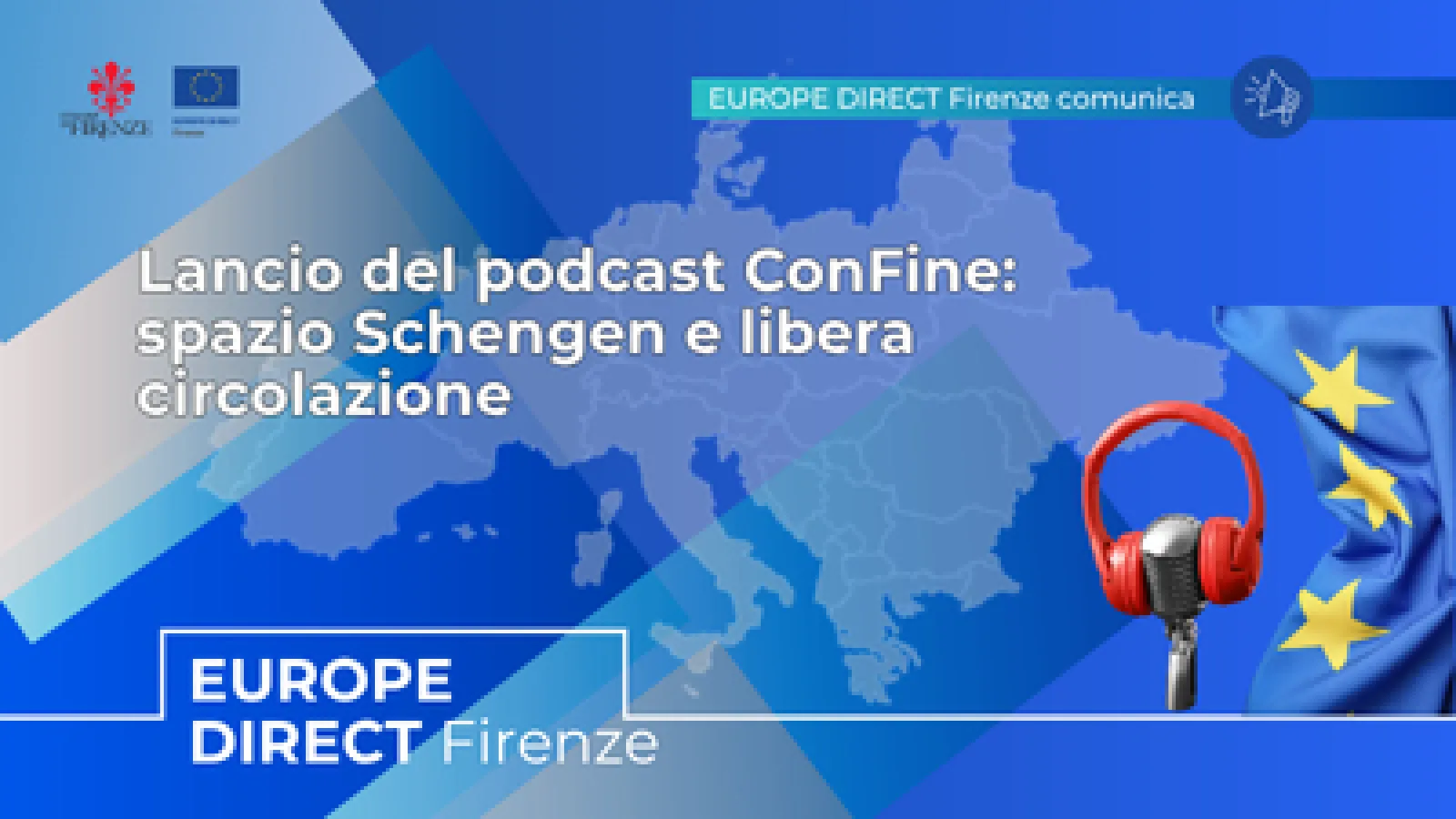 Cuffie e microfono podcast + bandiera europea