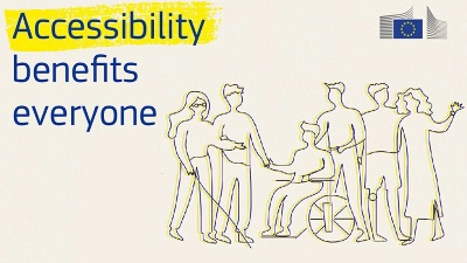 sfondo bianco, gruppo di persone con diverse abilità, testo: accessibility benefits everyone