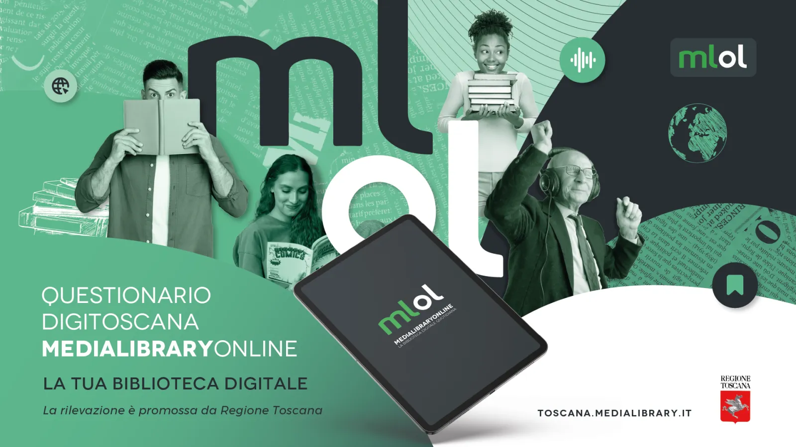 immagine con scritta che guida alla partecipazione del questionario sulla bublioteca digitale