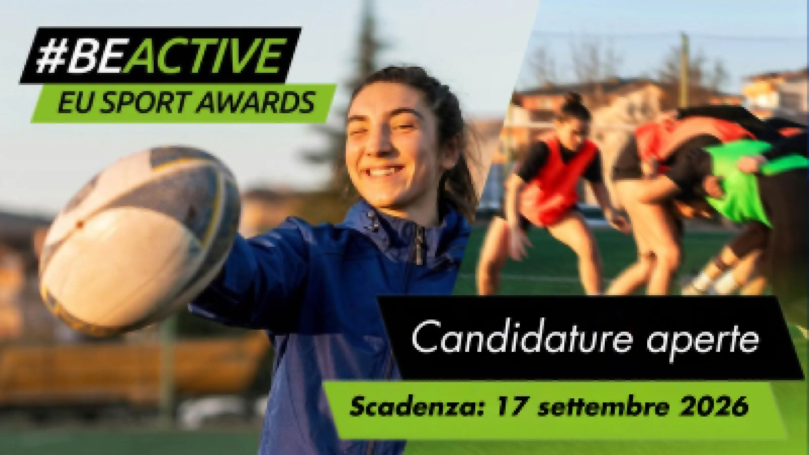 grafica #BeActive on ragazze con palla da rugby