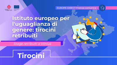 Sfondo viola, testo: Istituto europeo per l'uguaglianza di genere: tirocini retribuiti