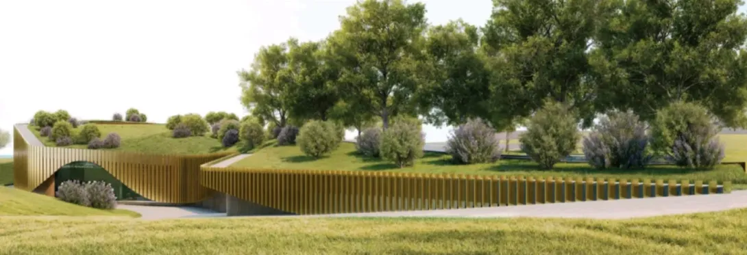 Il rendering dell'auditorium semi ipogeo di Villa Le Brache