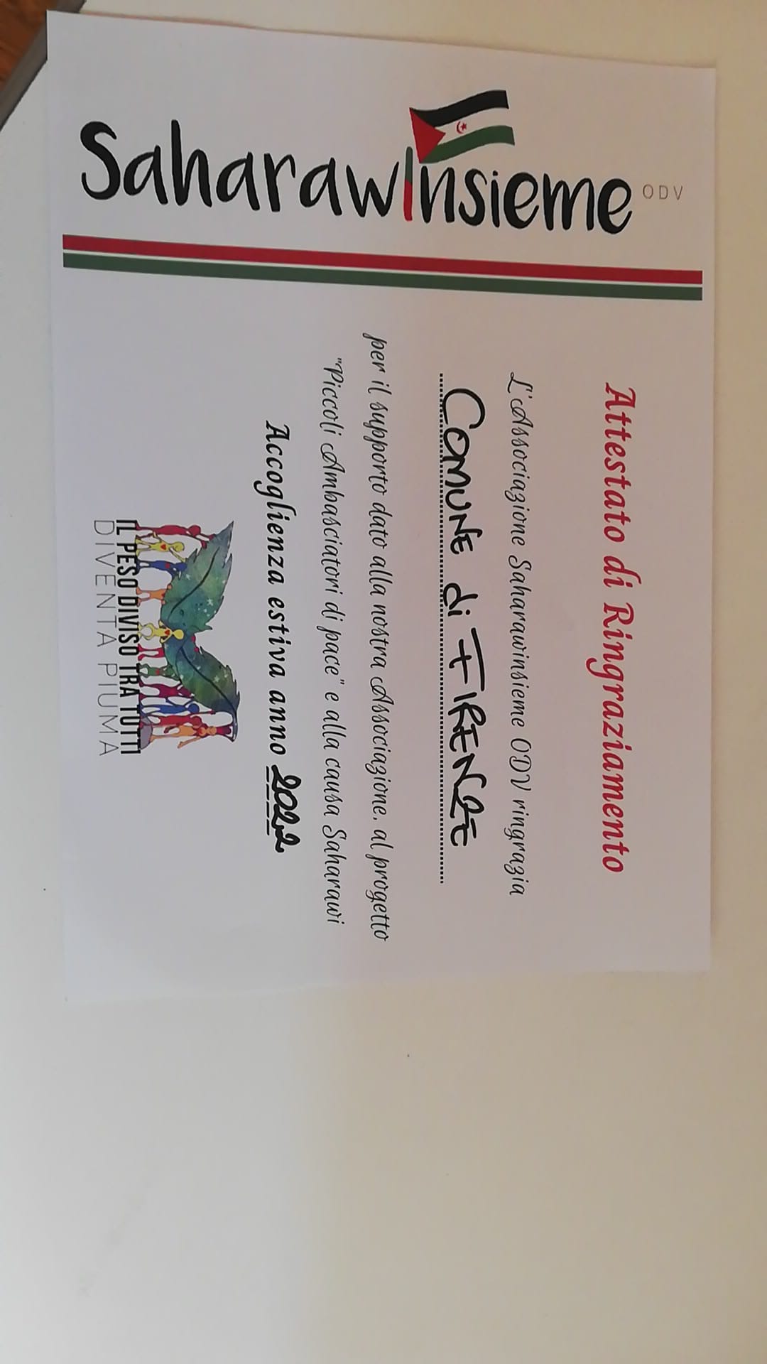 Attestato Saharawi Attestato Saharawi