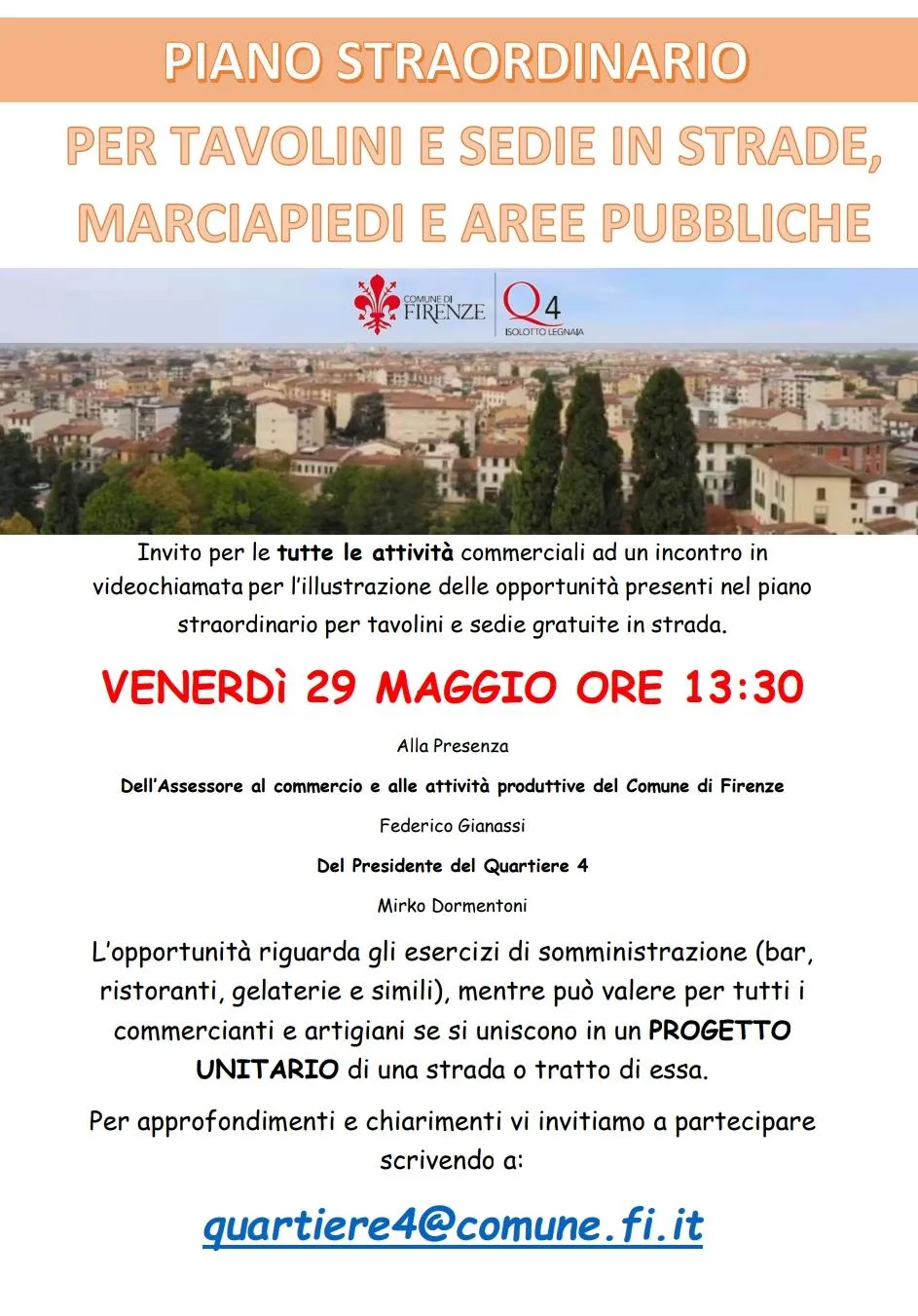 Incontro per il piano straordinario per tavolini e siede in strade, marciapiedi e aree pubbliche