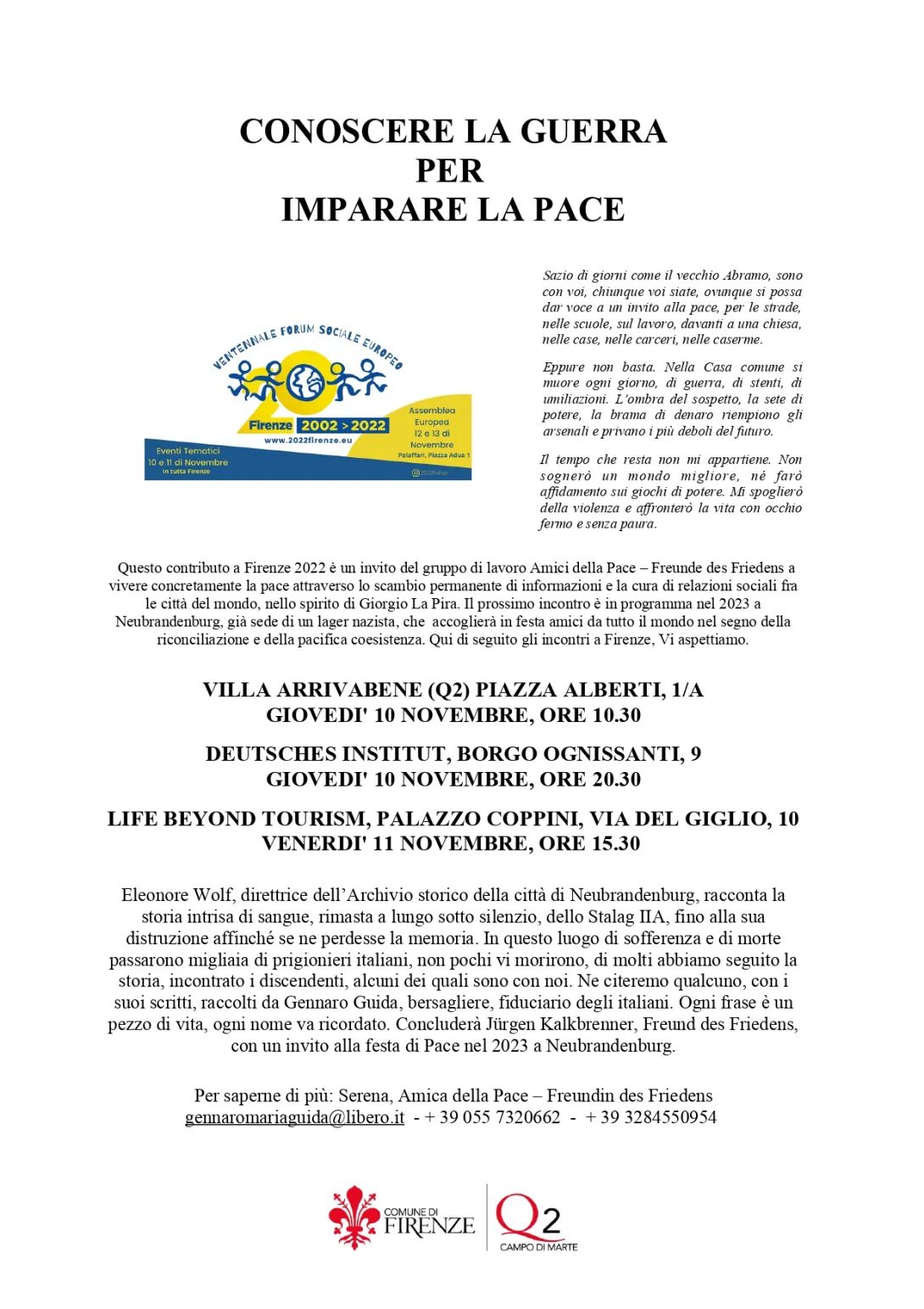 Conoscere la guerra per imparare la pace